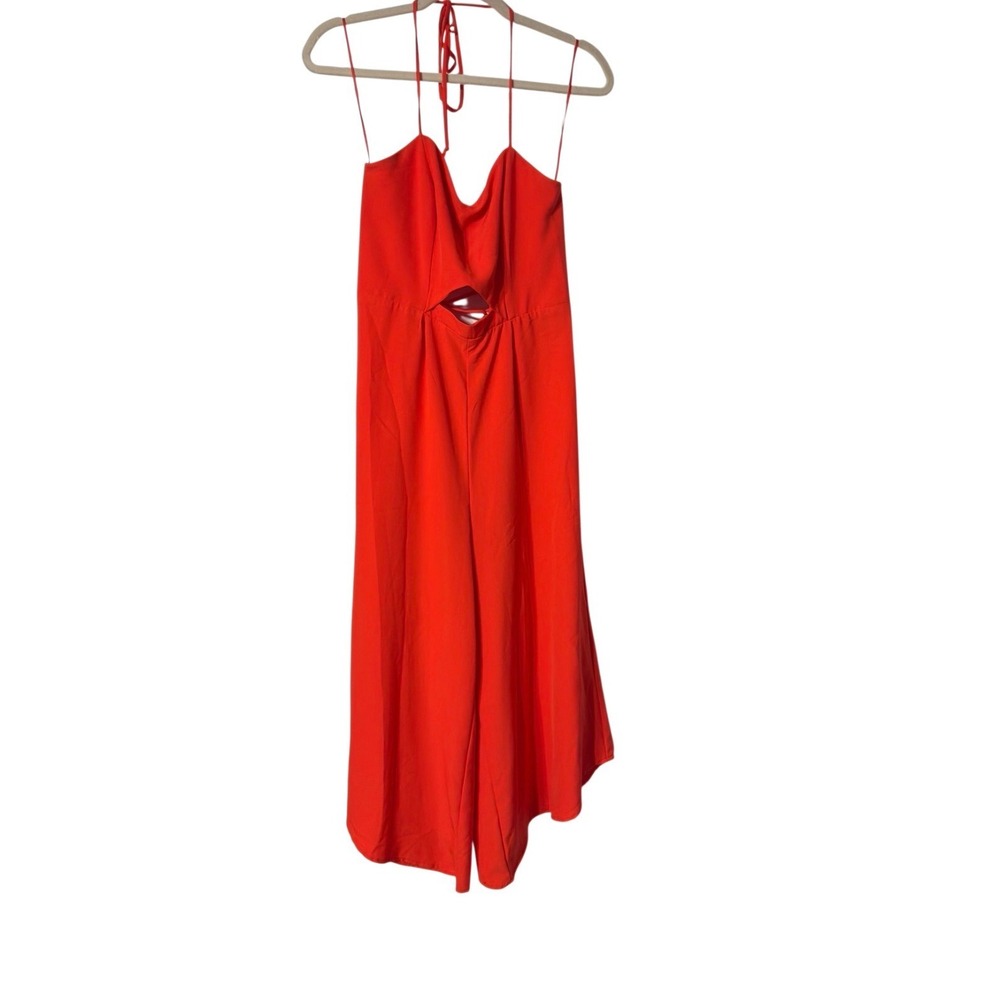June & Hudson Red Halter Cutout Lace Up Back Wide Leg Jumpsuit Small